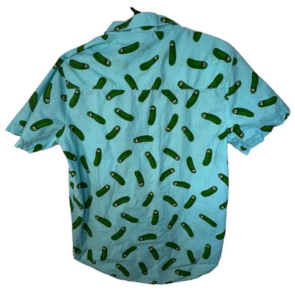 Rick And Morty Pickle Rick Patterned Button Up Short Sleeve Shirt - Picture 4 of 5